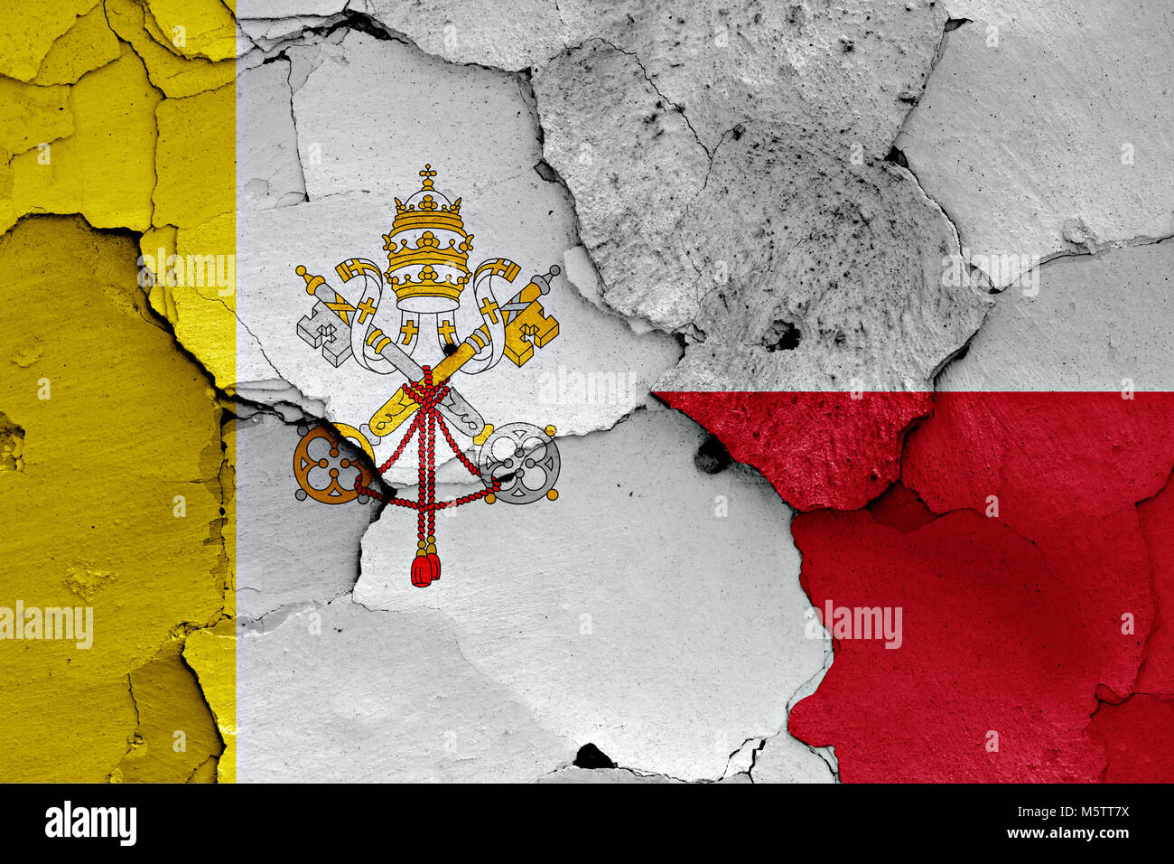 flag of Vatican and Poland painted on cracked wall Stock Photo - Alamy
