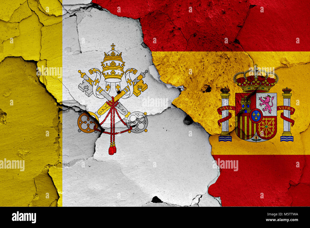 flag of Vatican and Spain painted on cracked wall Stock Photo - Alamy