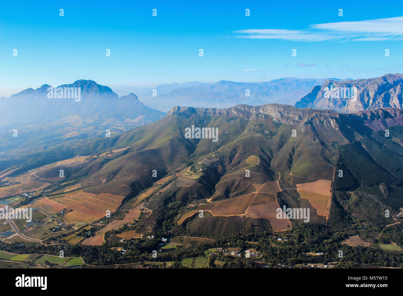 Jonkershoek Valley from Stellenbosch mountain summit - Cape Winelands, South Africa Stock Photo