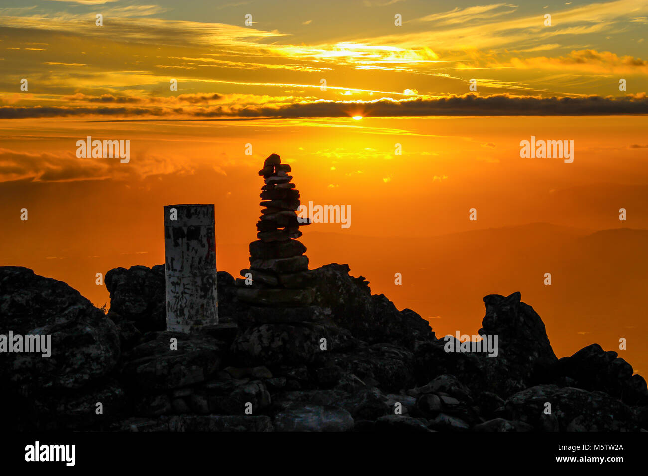 Sunset from summit of Stellenbosch Mountain - Cape Winelands, South Africa Stock Photo