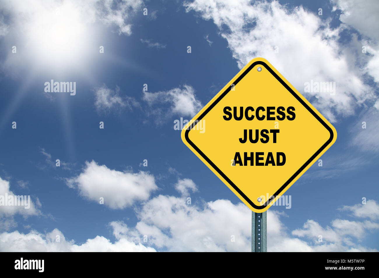 Success Just Ahead Yellow Road Sigh Against Blue Cloudy Sky Stock Photo ...