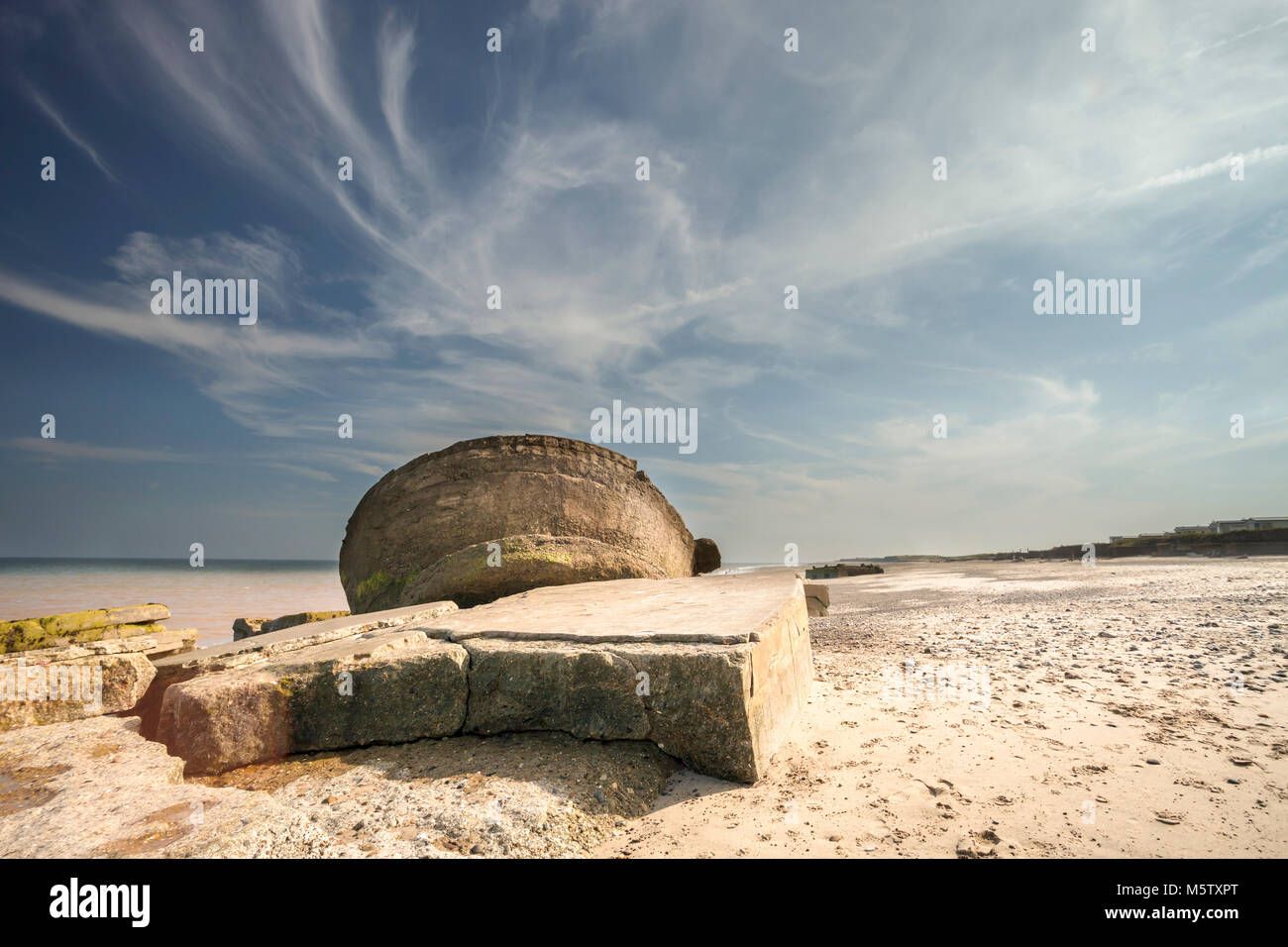 Kilnsea, Godwin Battery remains on beach Stock Photo