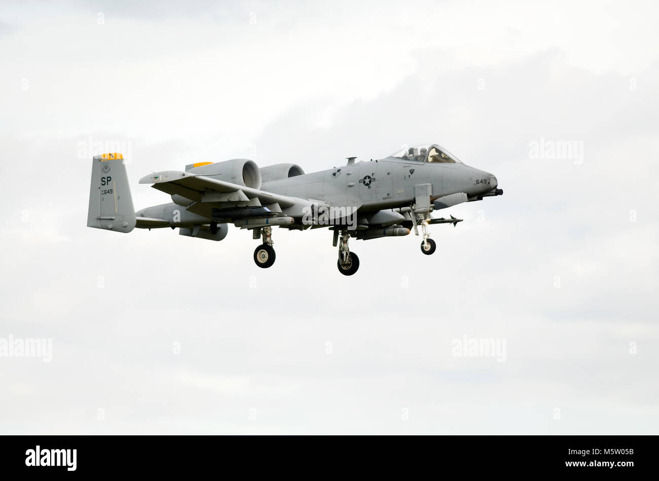 Fairchild Republic A-10C Warthog, 82-0649, of the 81st FS, 52nd FW, USAFE, based at Spangdahlem AB, Germany, seen on final approach to RAF Lakenheath Stock Photo