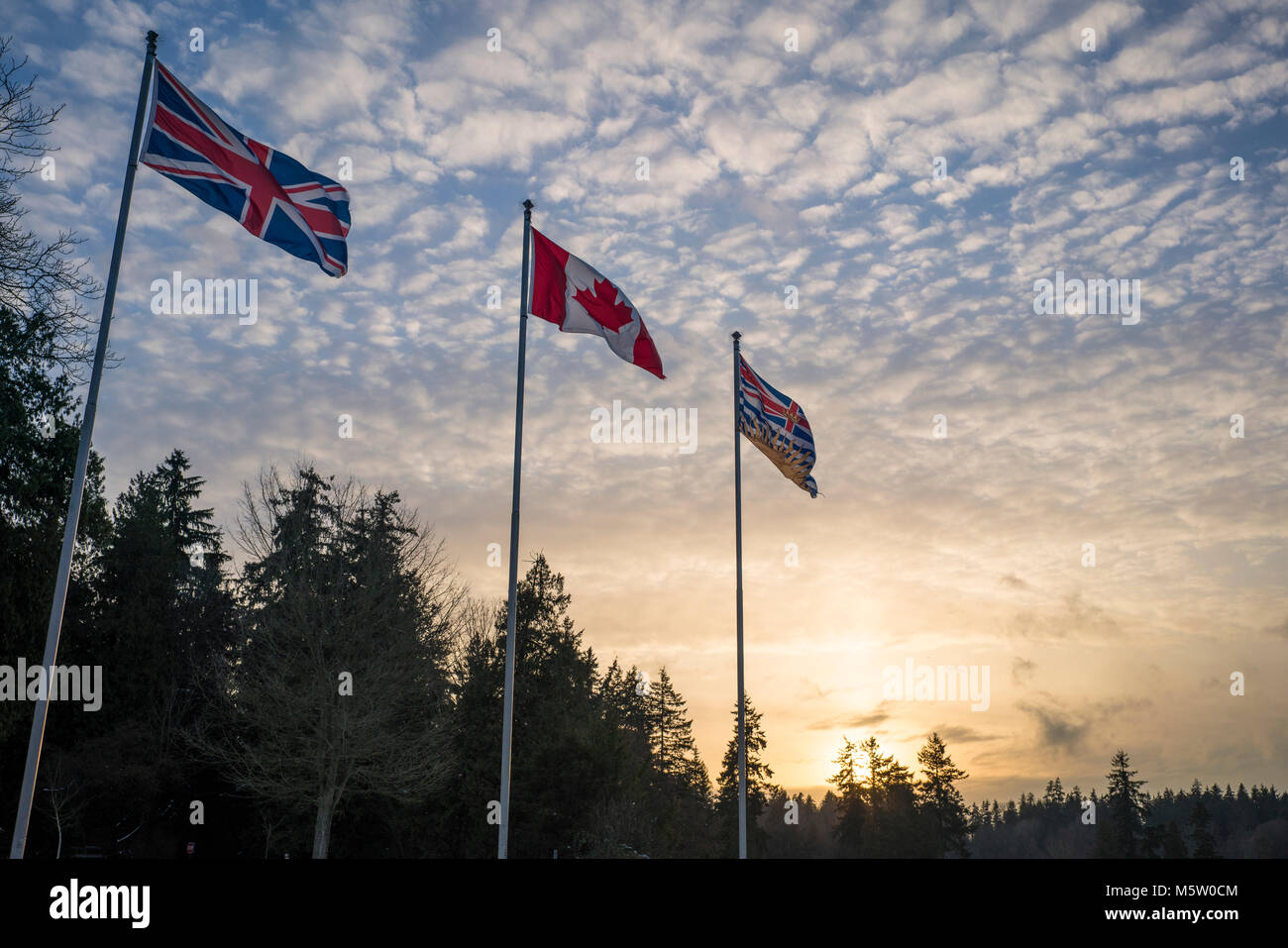 Canadian Flag flying high. Stock Photo