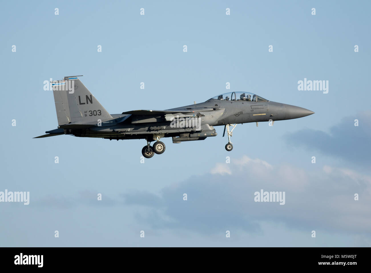 McDonnell Douglas F-15E Strike Eagle, 91-0303, of the 48th Fighter Wing, 492 Fighter Squadron, USAFE, based and seen at RAF Lakenheath, Suffolk Stock Photo