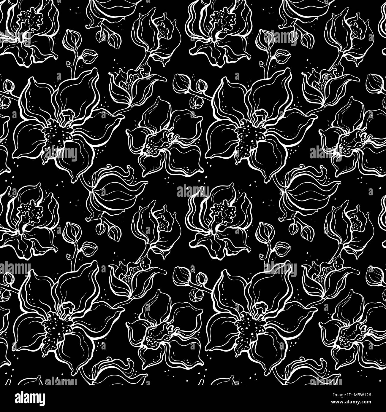 Floral pattern with Orchids. Hand drawn illustration. Seamless ...