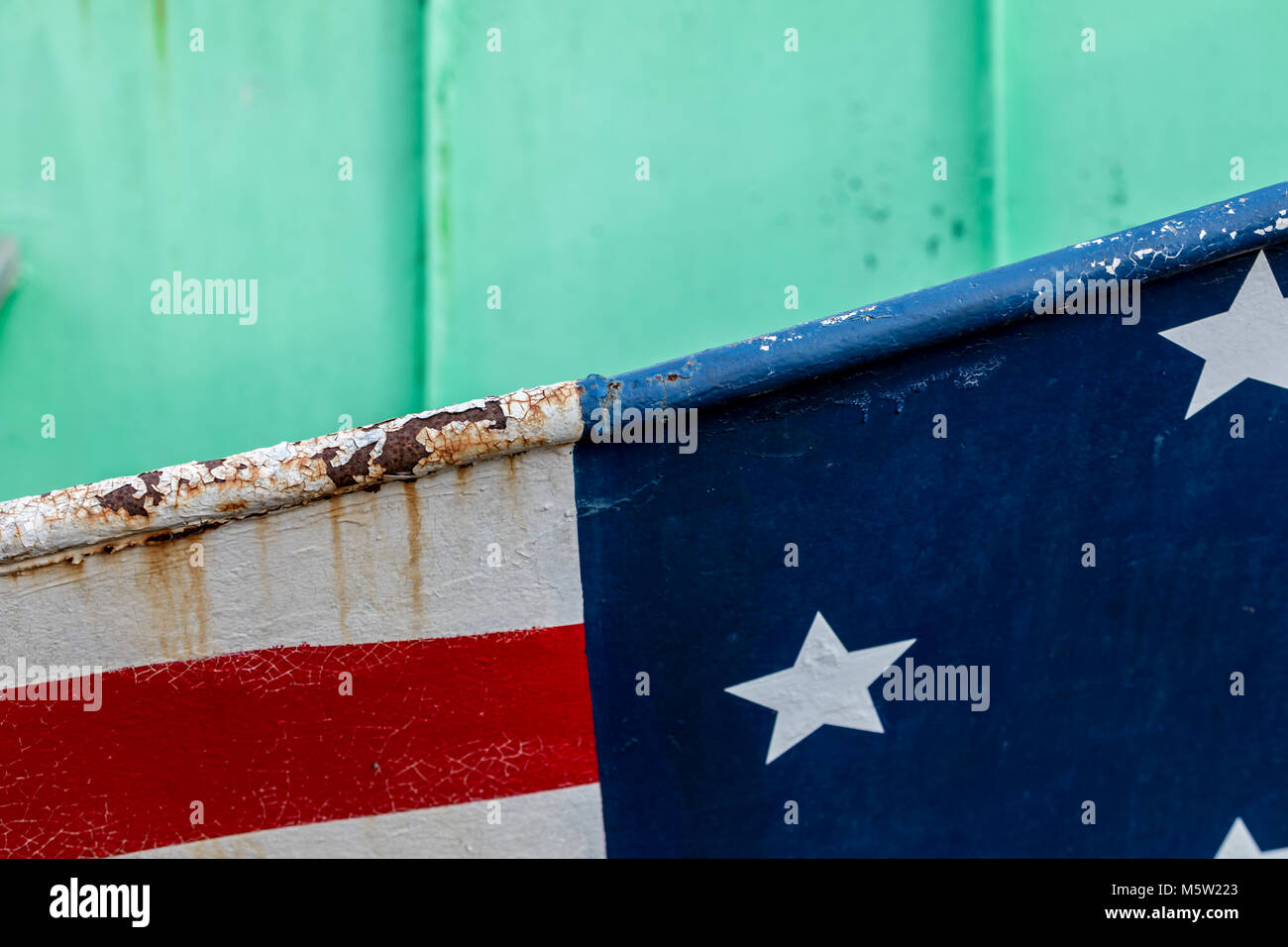 detail of a boat painted red white and blue Stock Photo