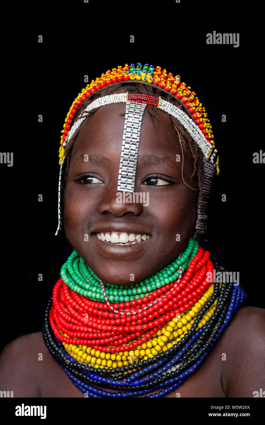 A Portrait Of A Girl From The Nyangatom Tribe, Lower Omo Valley, Ethiopia Stock Photo