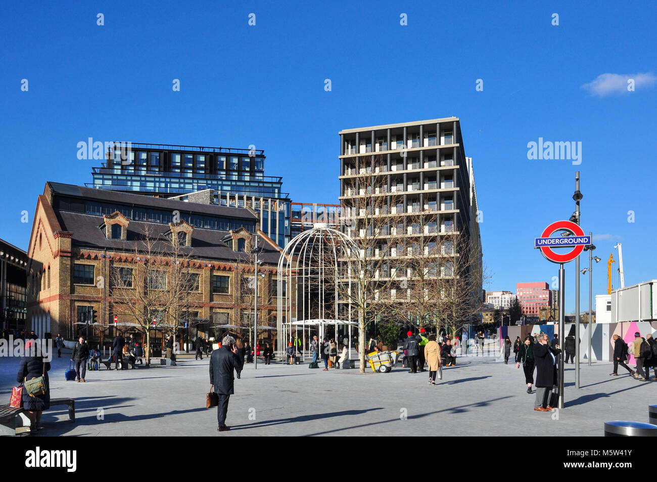 Newly redeveloped area of Battle Bridge Place and King's Boulevard, between King's Cross and St Pancras railway stations, London, England, UK Stock Photo