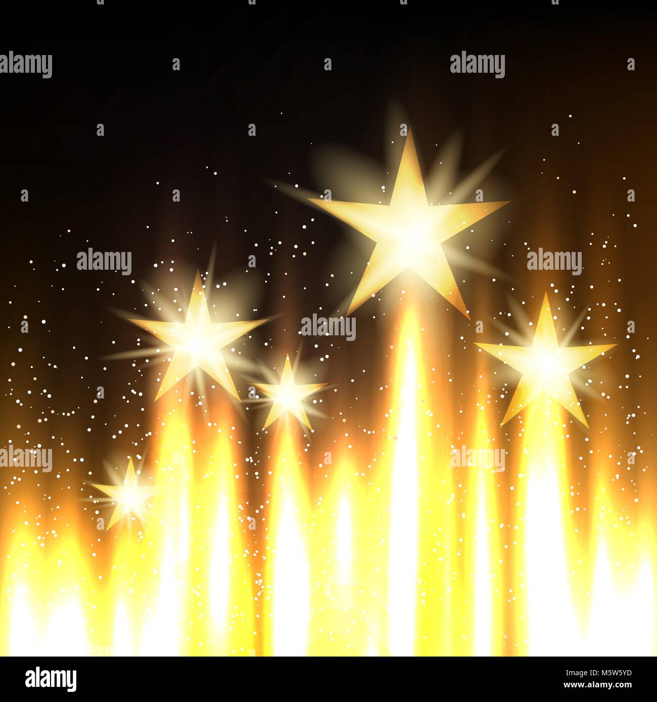 Hollywood Stars rise up to glory on gold background. Golden cinematography entertainment industry backdrop Stock Vector