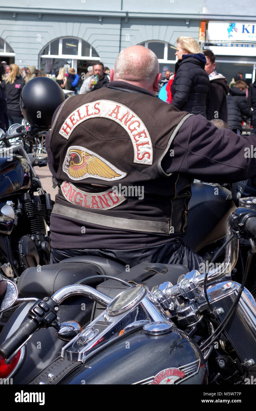 Hell's Angels biker at motorcycle meeting, Hastings United Kingdom Stock Photo
