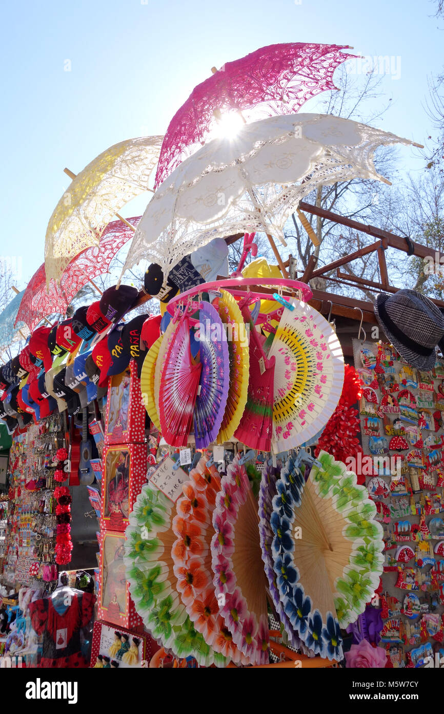 sevilla, market stall selling caps hats and umbrellas Stock Photo Alamy