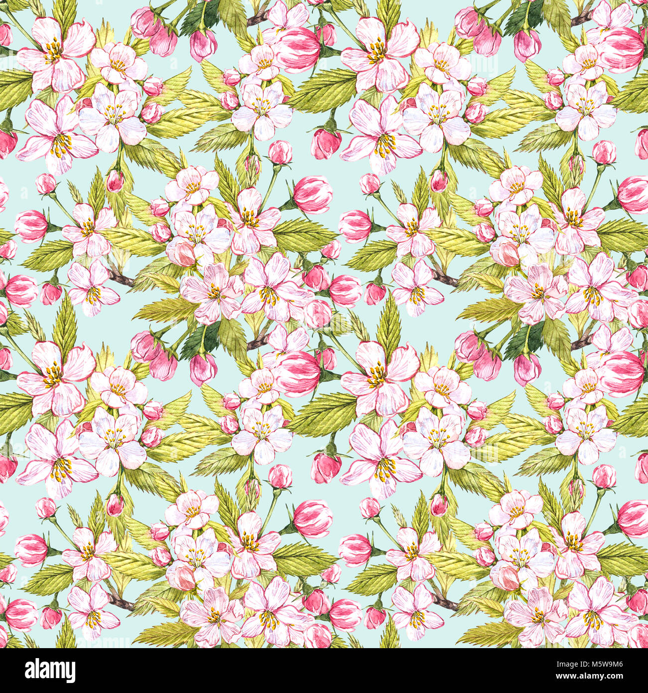 Apple flowers hand drawn seamless pattern watercolor illustration Stock ...