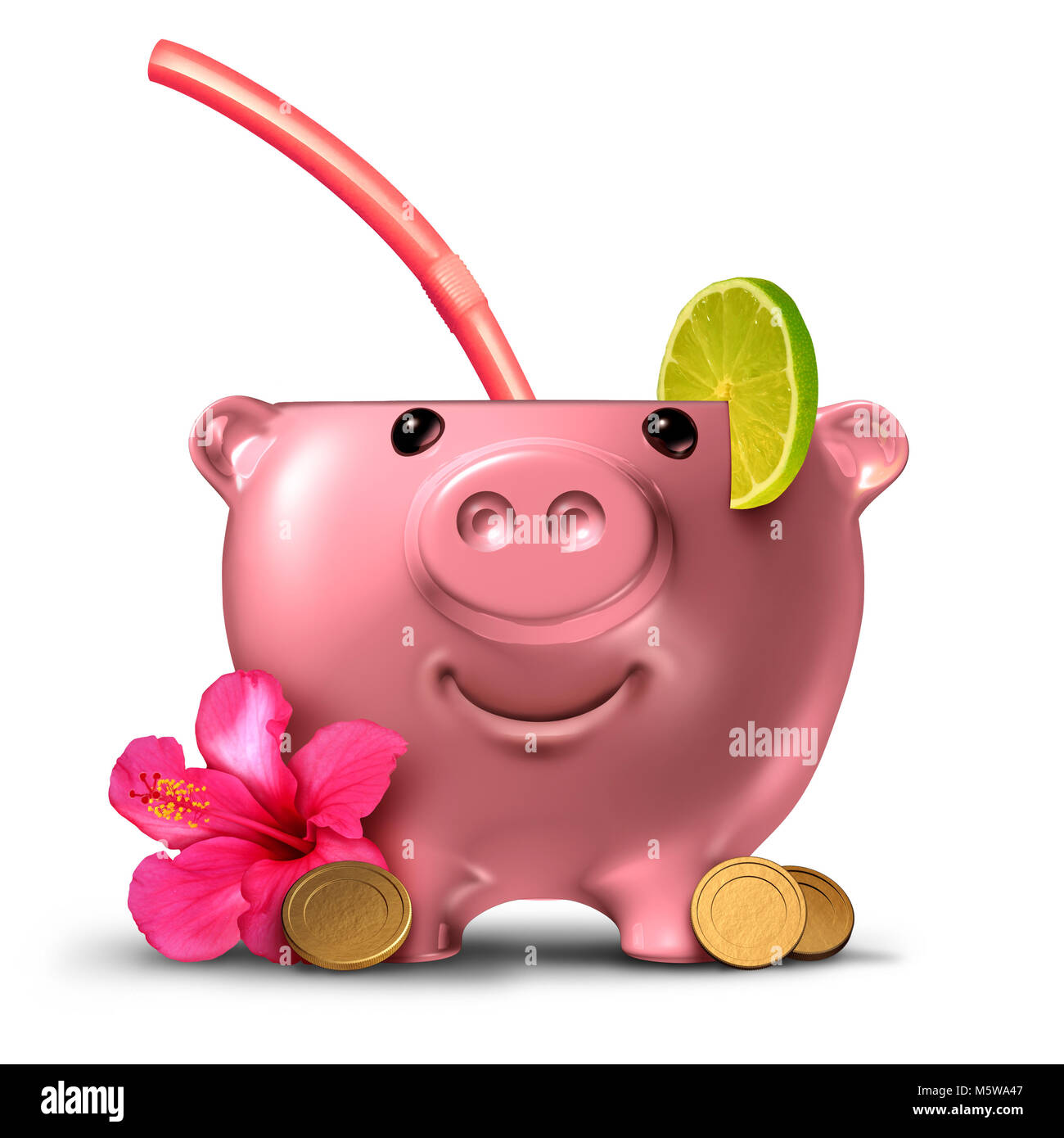 Saving for a vacation and save for a holiday or budget for leisure travel symbol as a piggy bank shaped as an alcoholic drink. Stock Photo