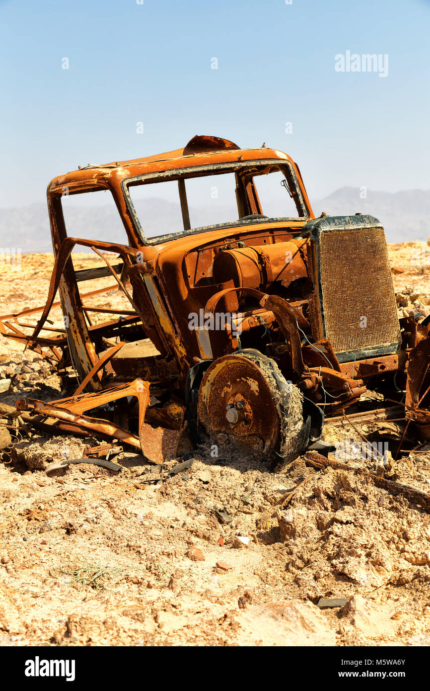in danakil ethiopia africa in the old italian village rusty antique car ...