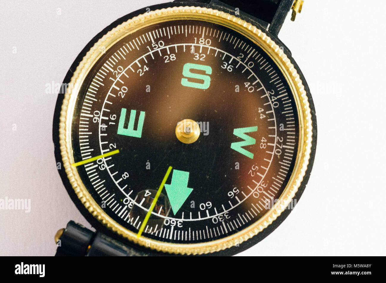 compass close up, concept of direction life and path searching as well as outdoor orienteering activity Stock Photo