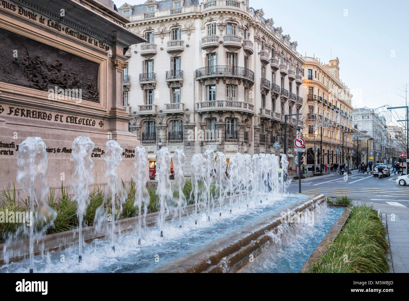 City center, fountain square,plaza isabel la catolica in Granada, Spain