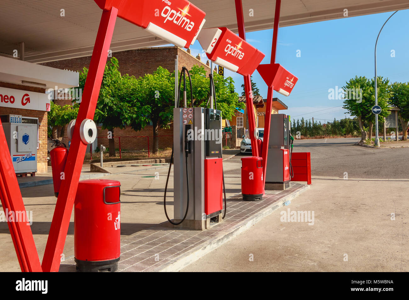 Huesca, Spain - June 21, 2017 : detail of a CEPSA gas station on a small  country road with its price panels and fuel pumps at the end of the day  Stock Photo - Alamy
