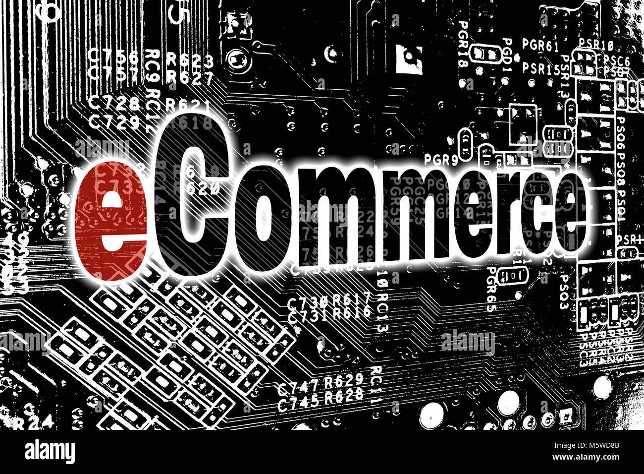eCommerce with circuit board concept. Stock Photo