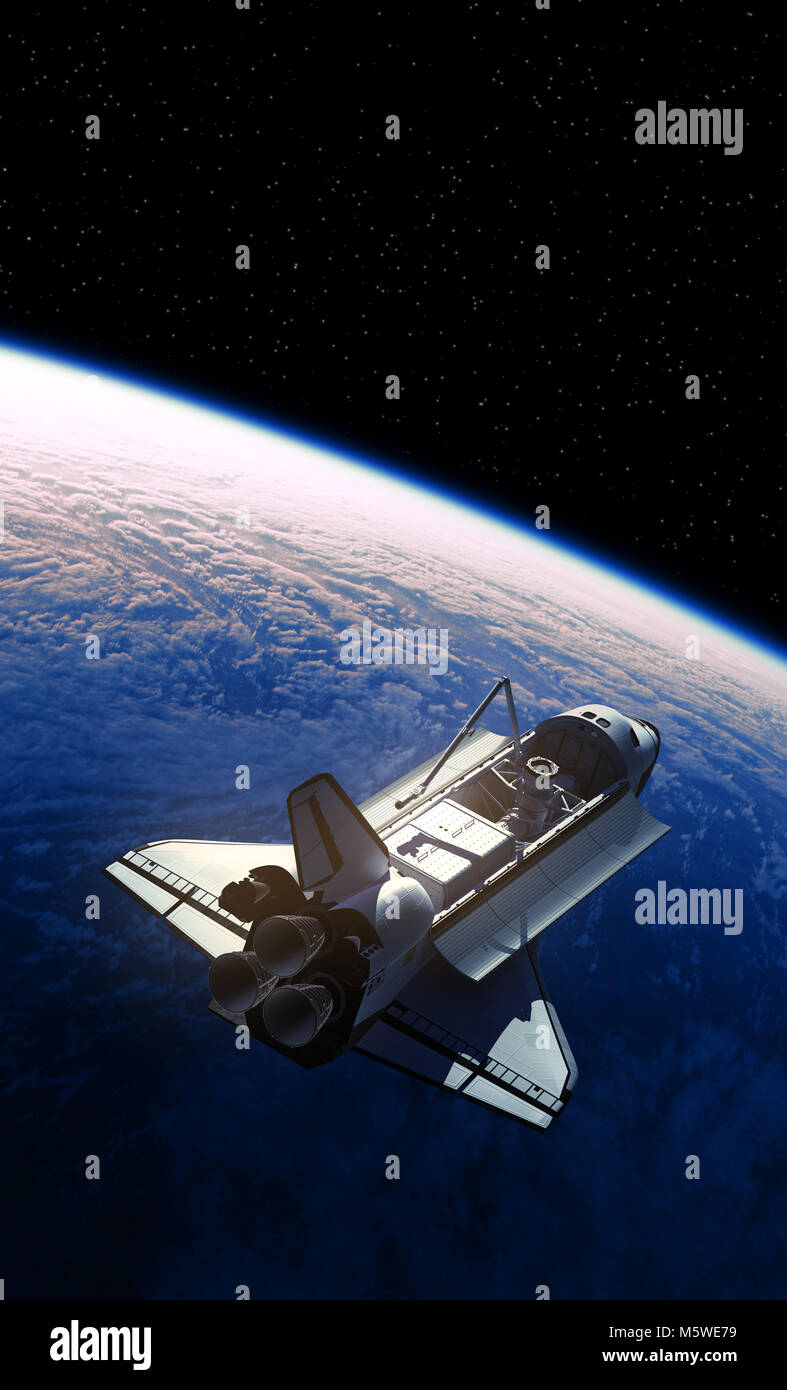Space Shuttle Orbiting Planet Earth Stock Photo