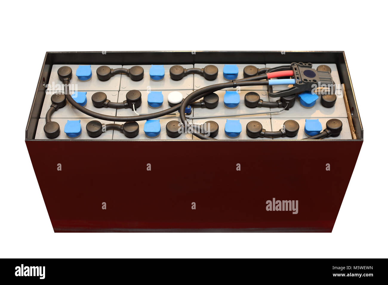 Deep Cycle Battery Module for Commercial Forklift Isolated Stock Photo