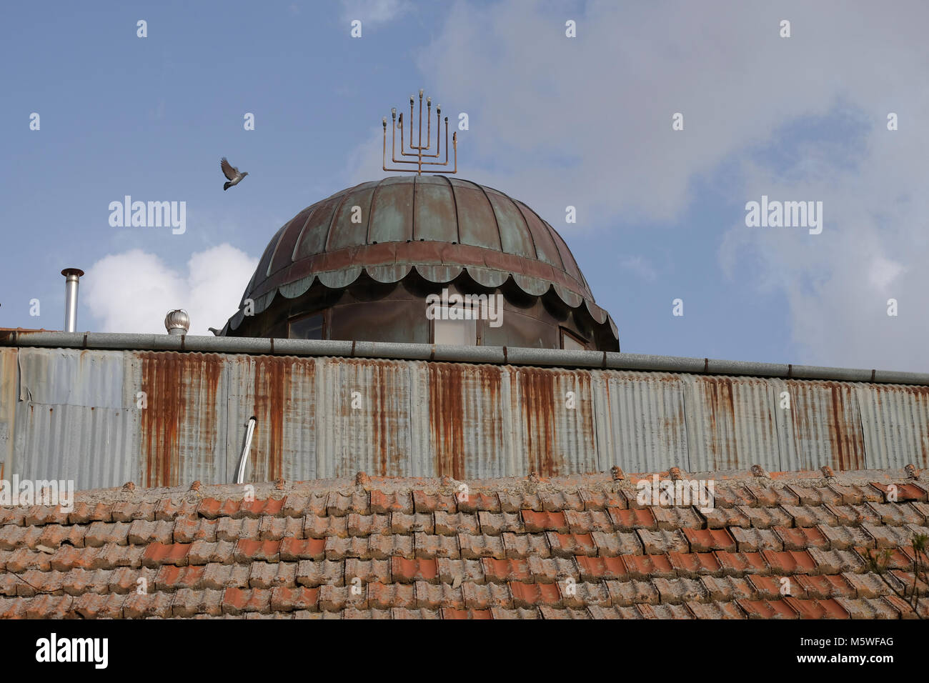 The tin dome of  Beit El Synagogue and Yeshivat haMekubalim a center of kabbalistic study located in Rashi street in the religious neighborhood of Geula. West Jerusalem Israel Stock Photo