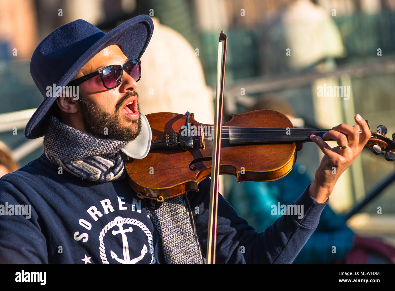 An italian street entertainer serenading on piazza Venezia, Rome. Lazio ...