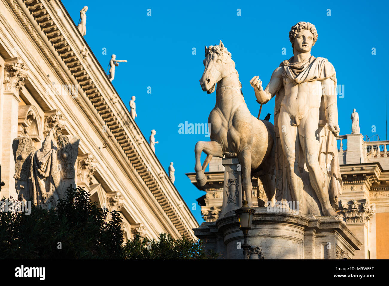 One of the two dioscuri (Gemini twins - or Castor and Pollux) statues on the Capitoline Hill in Rome. Stock Photo