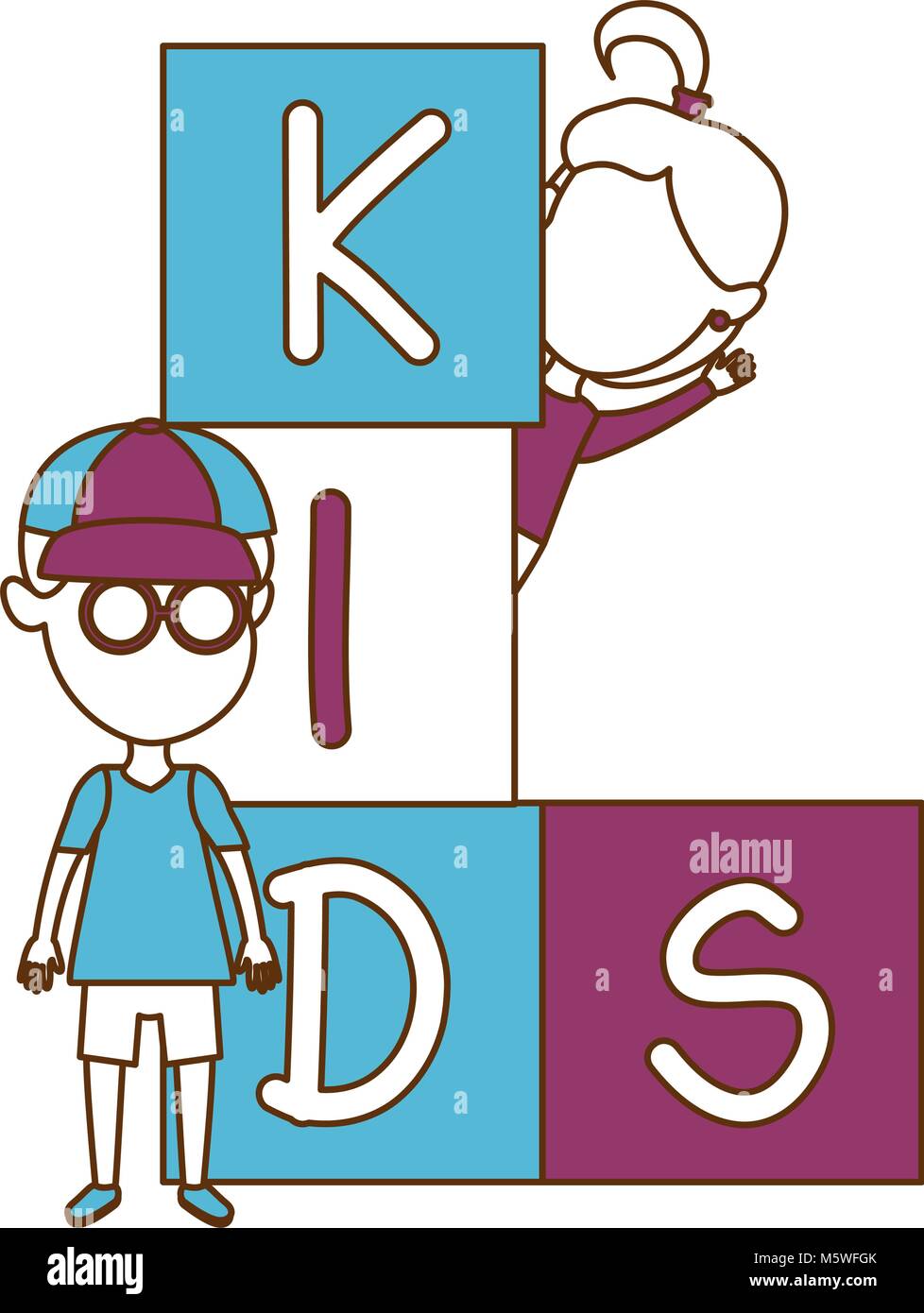 kids with blocks characters vector illustration design Stock Vector