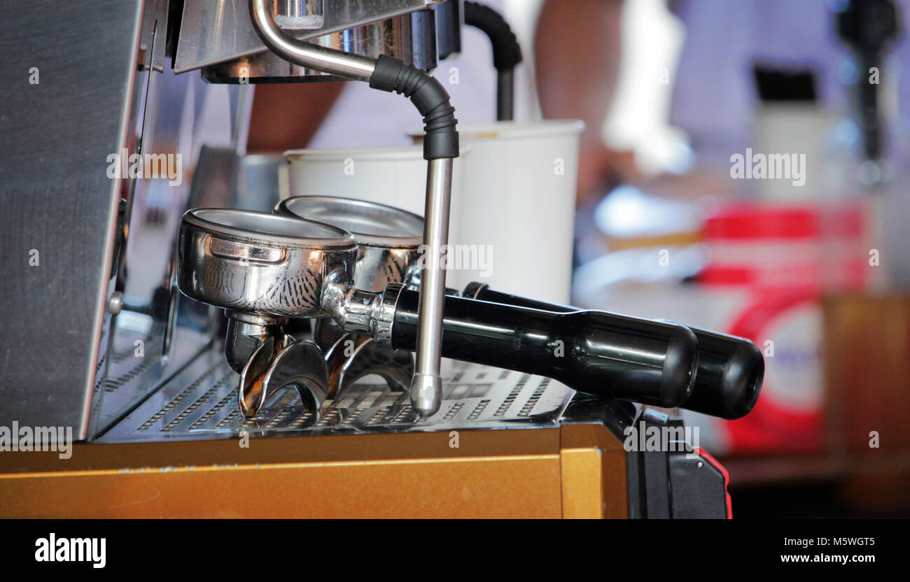 A coffee maker with a blurred background Stock Photo