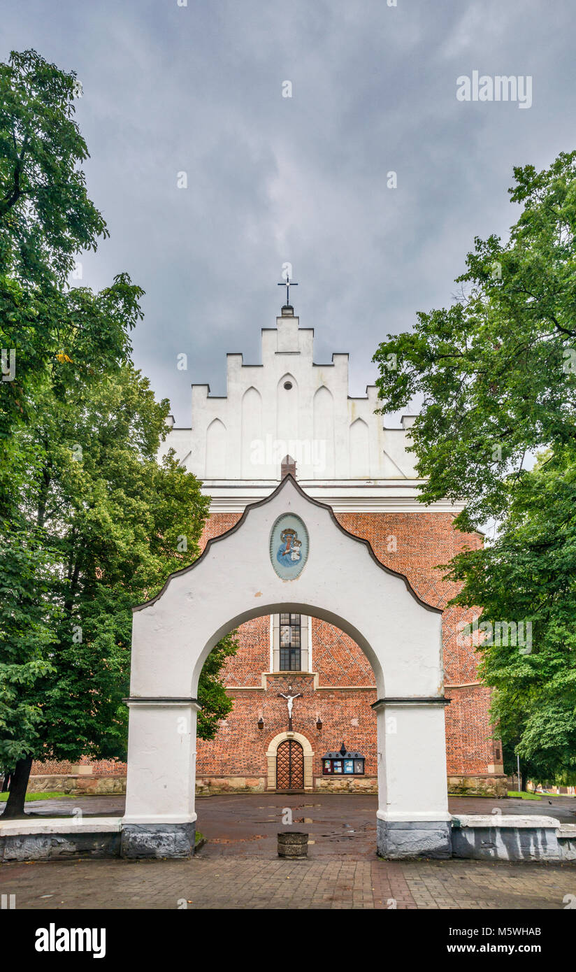 Entrance to Church of Ascension, Holy Cross and Bartholomew the Apostle, Polish Roman Catholic Church, 15th century, Drohobych, Lviv Oblast, Ukraine Stock Photo