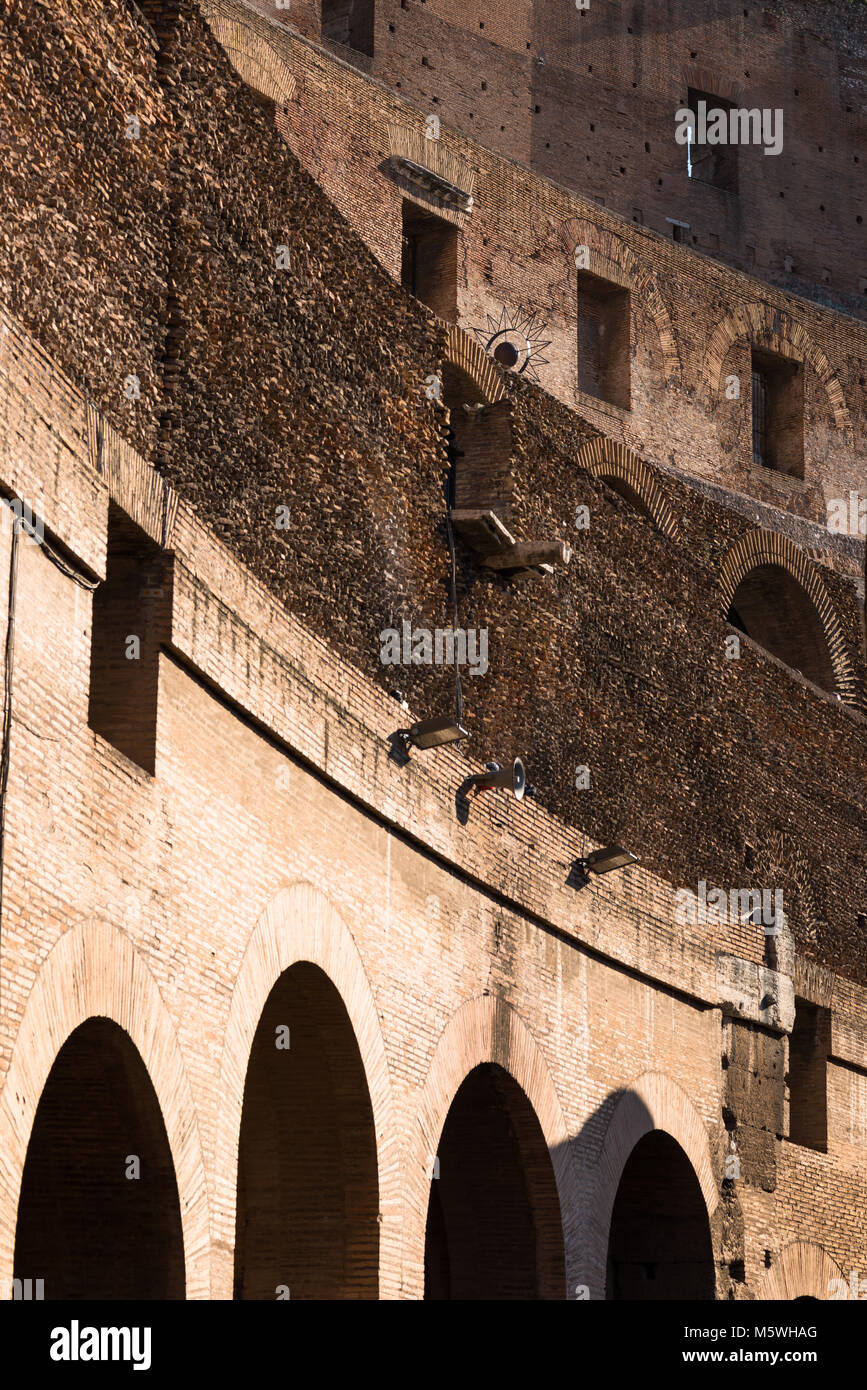 Interior walls and arches of the Colosseum or Coliseum, also known as