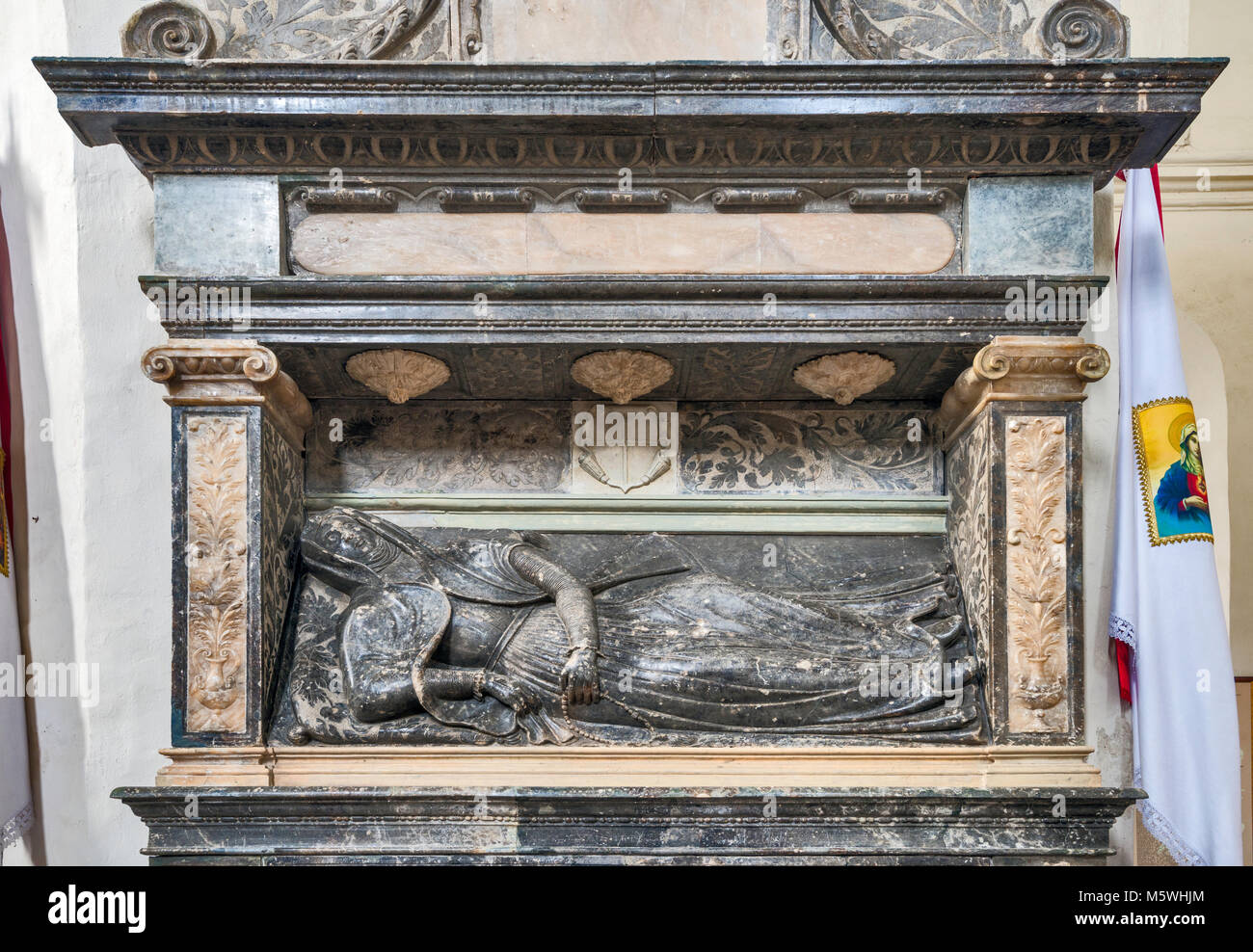 Tomb of Katarzyna Ramultowa, 1572, Renaissance style, at Polish Roman Catholic Church, Drohobych, Lviv Oblast, Ukraine Stock Photo