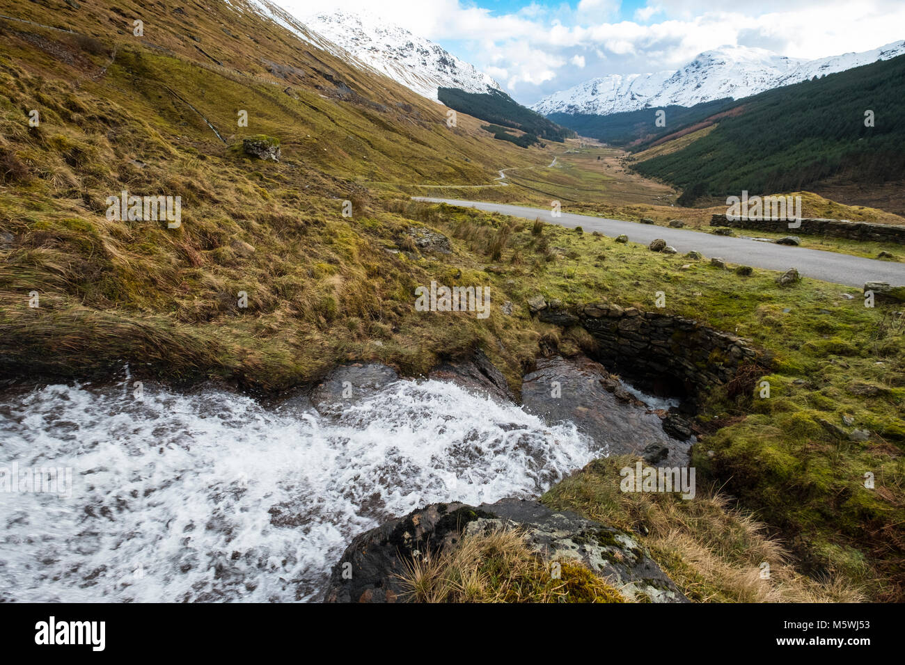 View of old military road in Glen Coe known as Rest and Be Thankful in Argyll and Bute in Scotland, United Kingdom Stock Photo