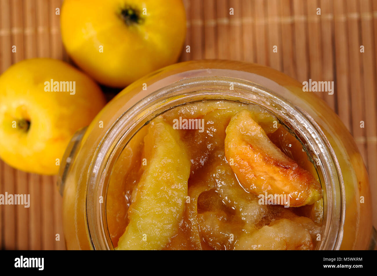 Jar of apple jam closeup Stock Photo