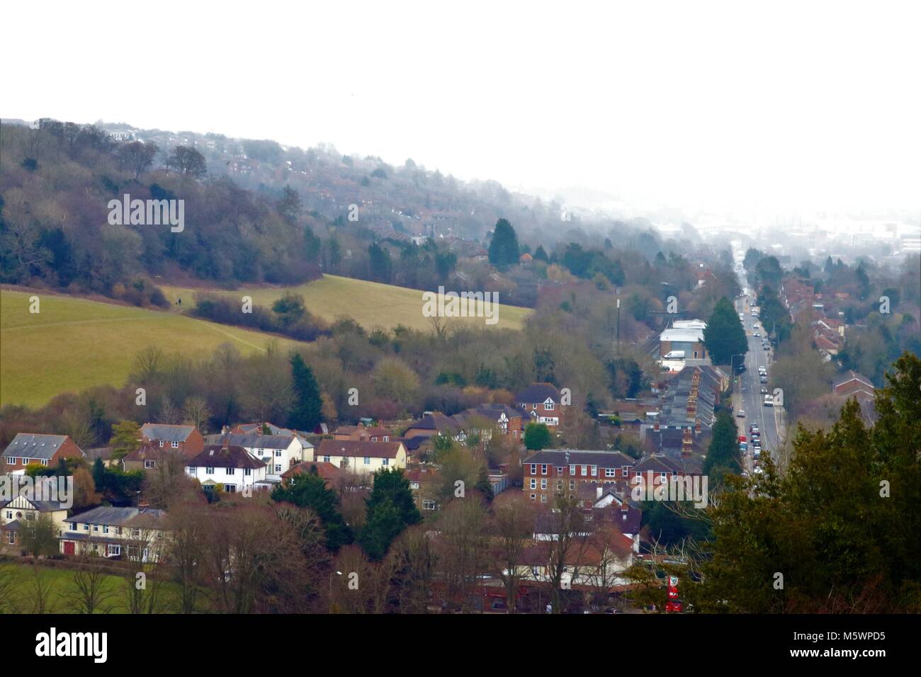 Buckinghamshire, UK countryside with view of A40, Stokenchurch in distance Stock Photo