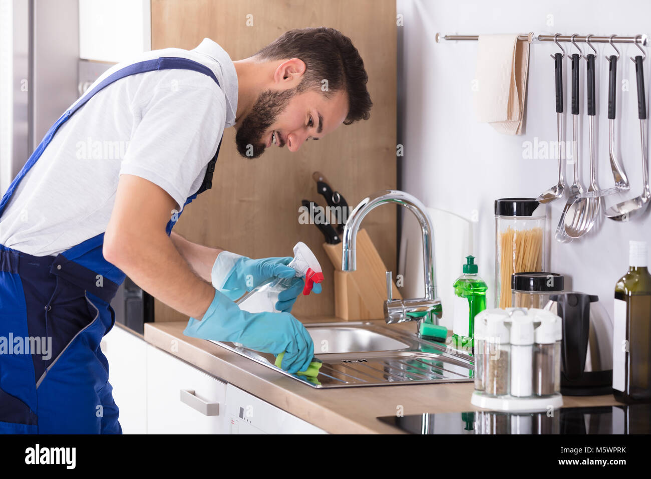https://c8.alamy.com/comp/M5WPRK/portrait-of-a-happy-young-man-cleaning-kitchen-worktop-M5WPRK.jpg