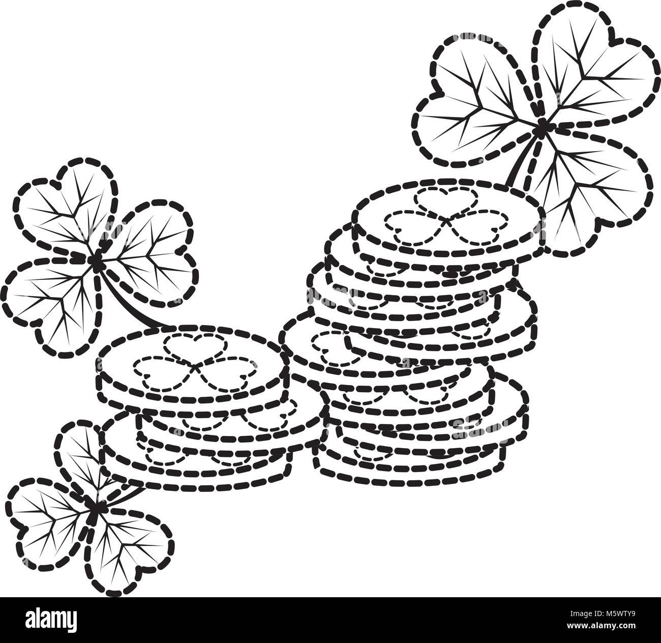 dotted shape gold coins money with clovers plant Stock Vector Image ...