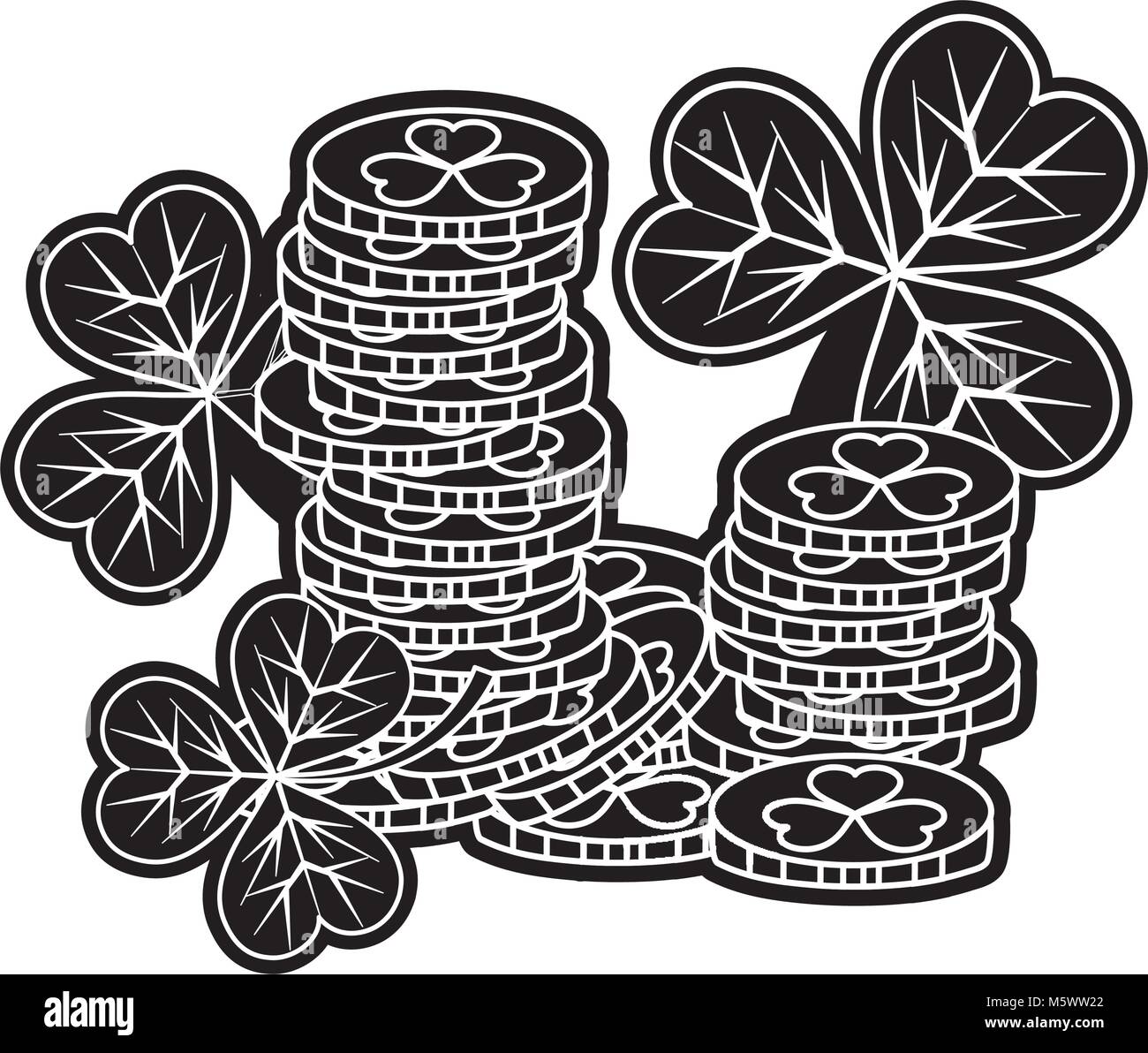 silhouette gold coins money with clovers plant Stock Vector Image & Art ...