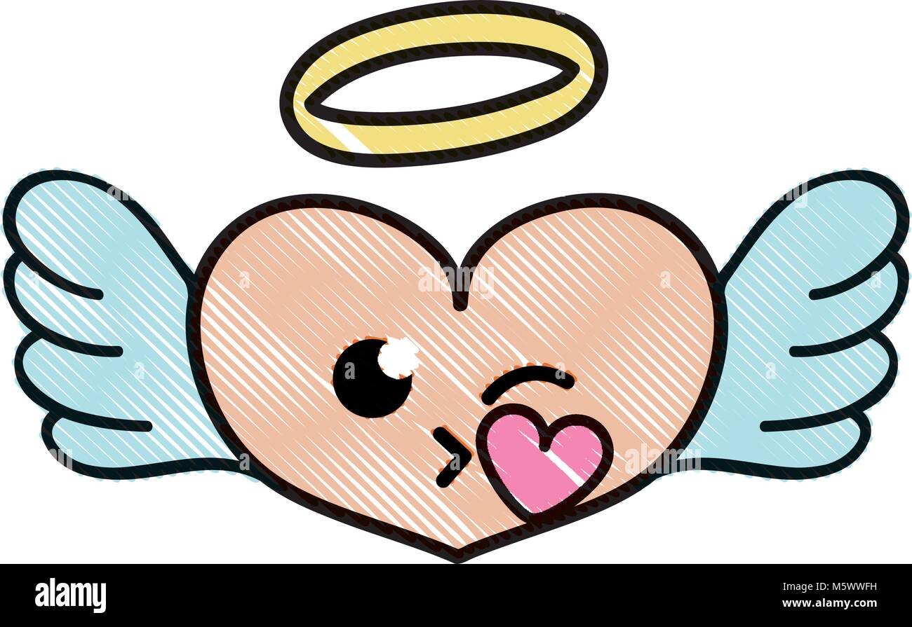 grated heart angel kiss kawaii cartoon vector illustration Stock Vector