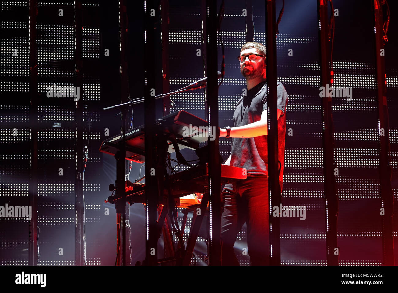 BARCELONA - JAN 8: Alt-J (indie rock music band) perform in concert at St. Jordi Club venue on January 8, 2018 in Barcelona, Spain. Stock Photo