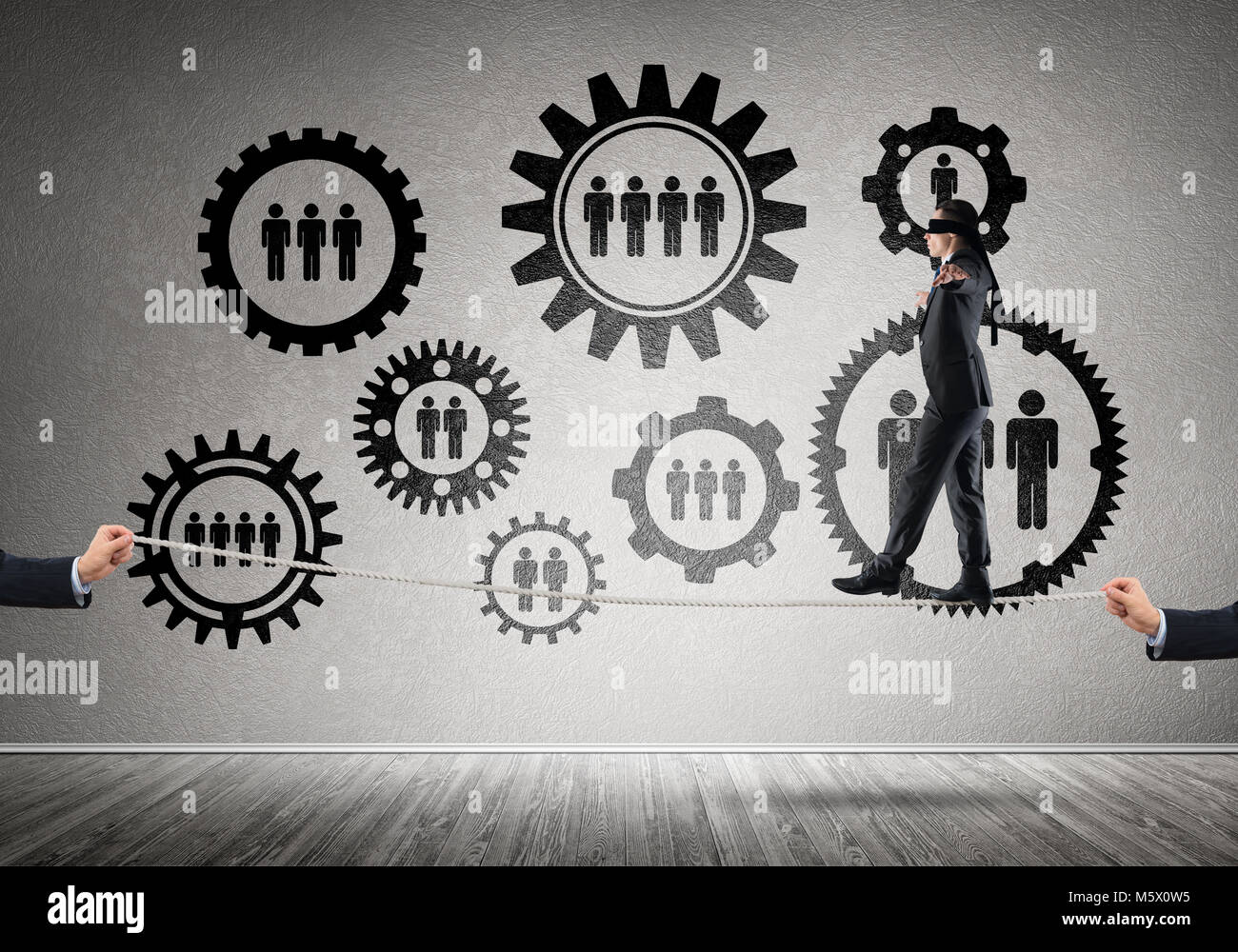 Business concept of risk support and assistance with man balancing on ...