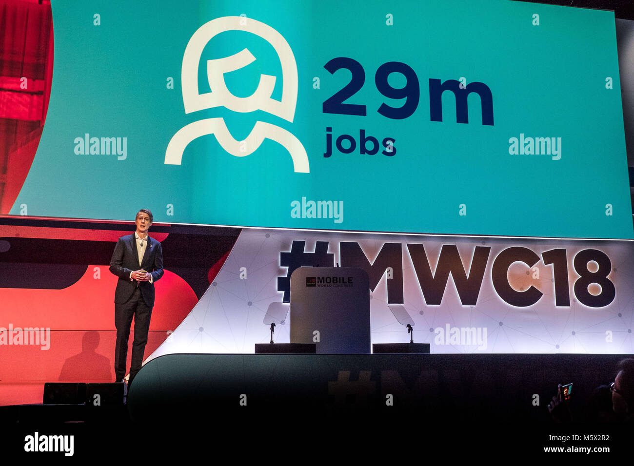 Barcelona, Catalonia, Spain. 26th Feb, 2018. Mats Granryd, Director General of GSMA during his speech at the Key note No. 1 in Barcelona Mobile World Congress. Credit: P Freire 26022018- DSF2039.jpg/SOPA Images/ZUMA Wire/Alamy Live News Stock Photo