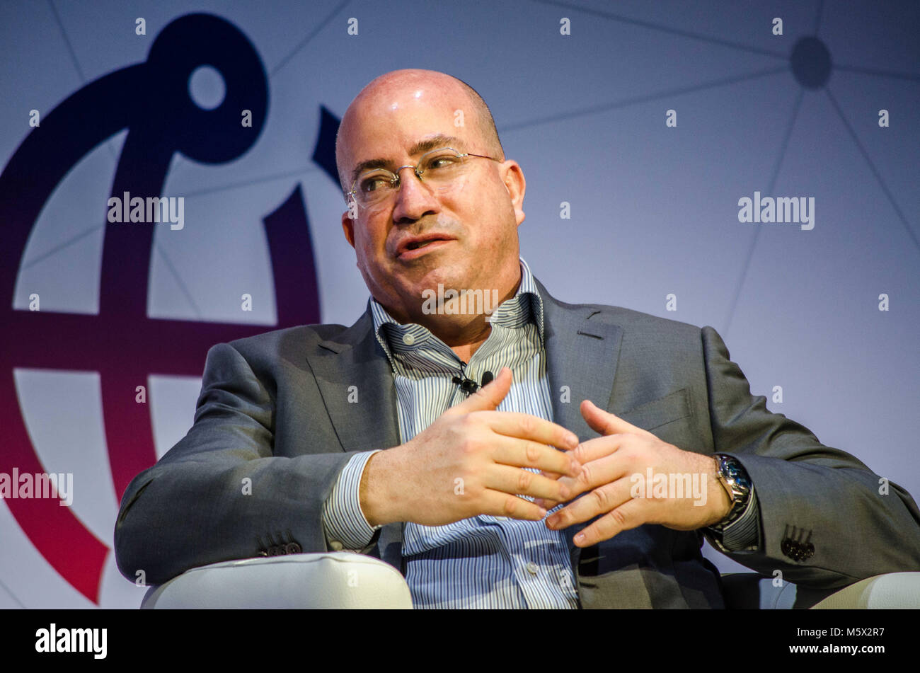 Barcelona, Catalonia, Spain. 26th Feb, 2018. Jeff Zucker, CNN Worldwide President, on stage during his speech at the Key note NÂº 3 of Barcelona Mobile World Congress. Credit: P Freire 26022018- CBB4302.jpg/SOPA Images/ZUMA Wire/Alamy Live News Stock Photo