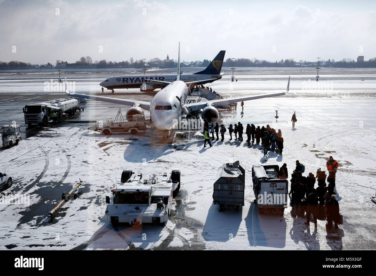 Charleroi, Belgium. 26th February 2018. Airplanes on the runway are