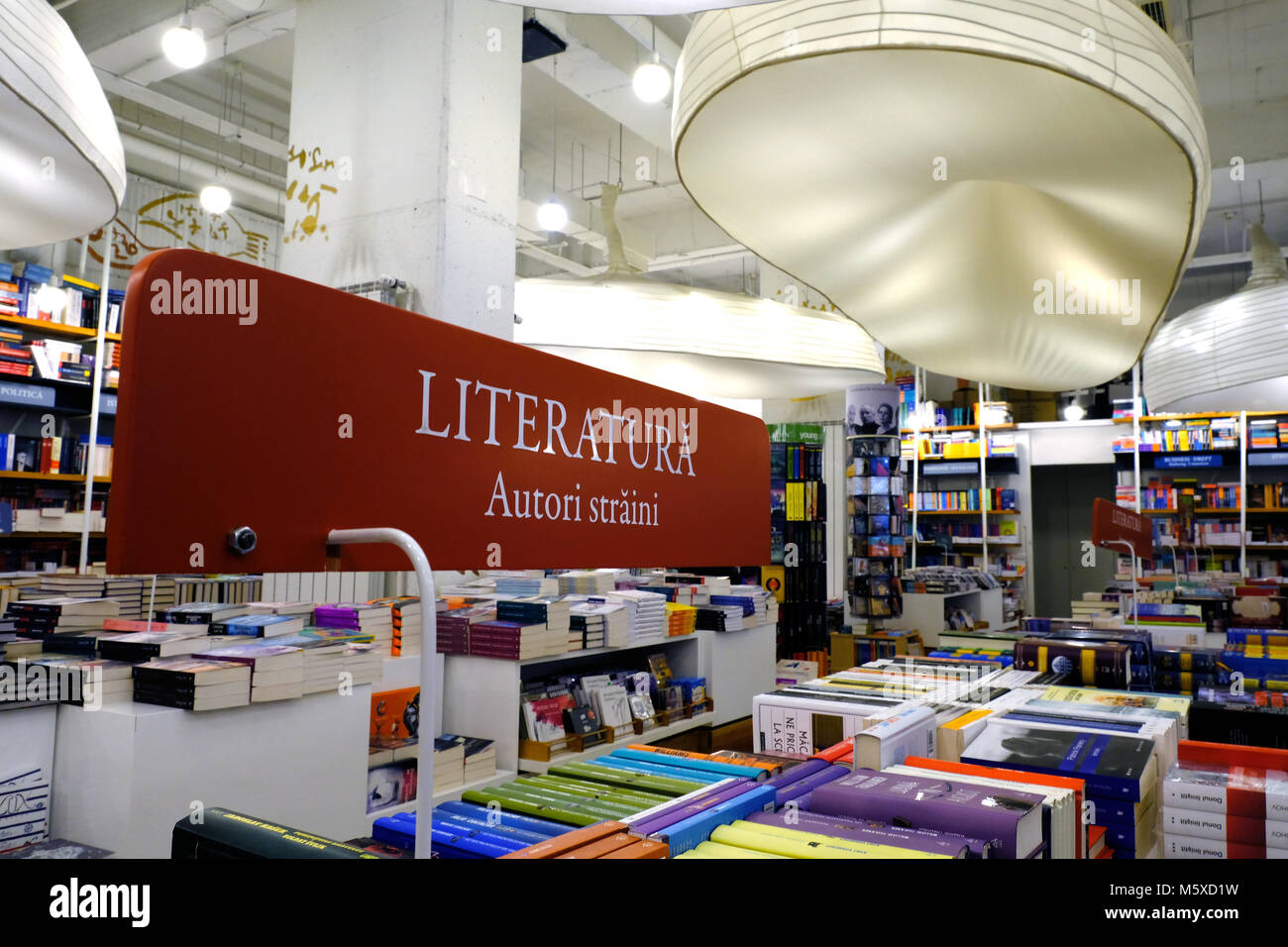 30 January 2018, Romania, Bukarest: A sign reads 'Literatura' in the foreing book section at a store of the book shop Humanitas. Photo: Birgit Zimmermann/dpa-Zentralbild/dpa Stock Photo