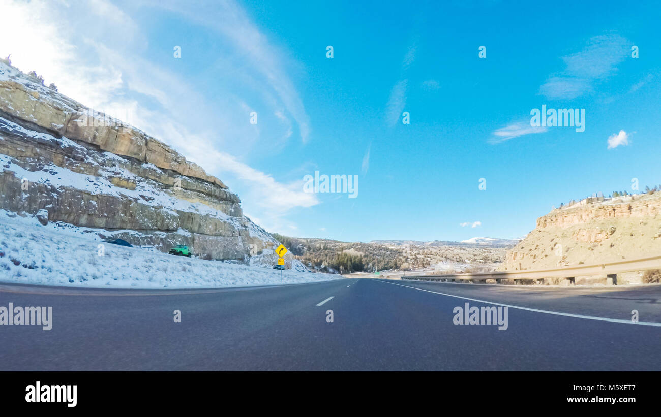 Driving through Mountain terrain in the Winter Stock Photo - Alamy