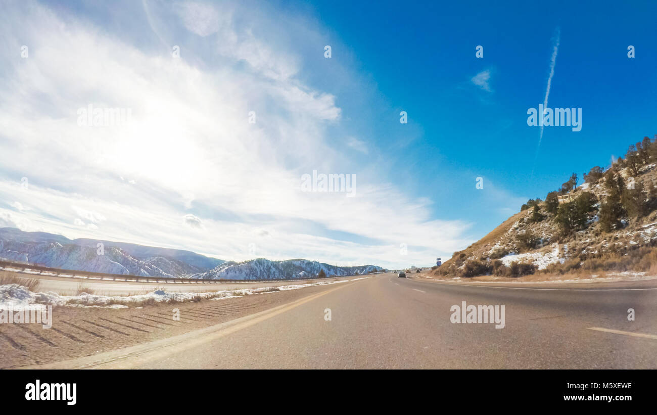 Driving through Mountain terrain in the Winter Stock Photo - Alamy