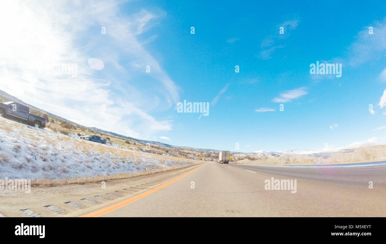 Driving through Mountain terrain in the Winter Stock Photo - Alamy