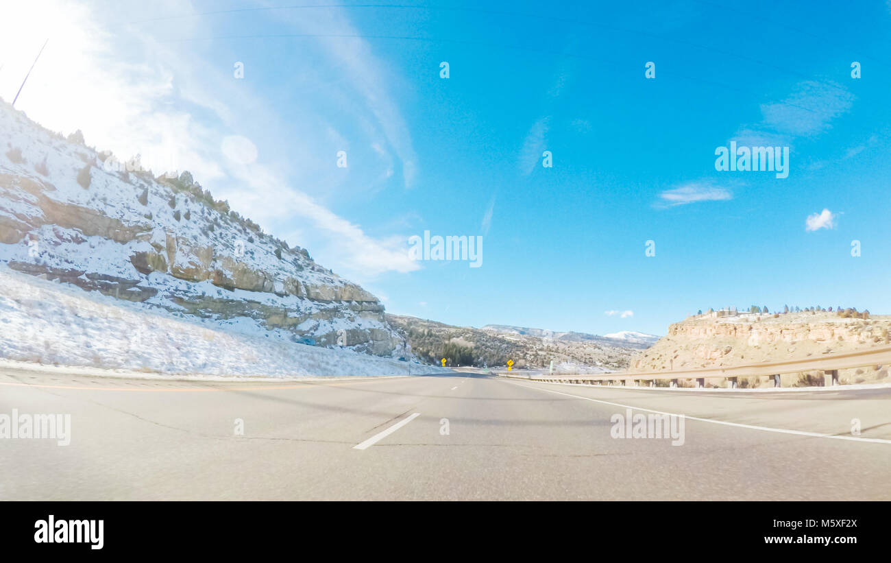 Driving through Mountain terrain in the Winter Stock Photo - Alamy